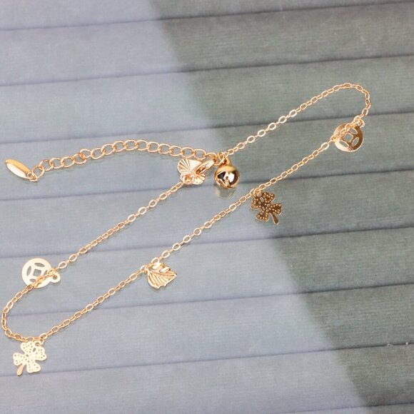 "Delicate Rose Gold Anklet with Lucky Charms & Adjustable Chain, XPAL1073 - Picture 2 of 12